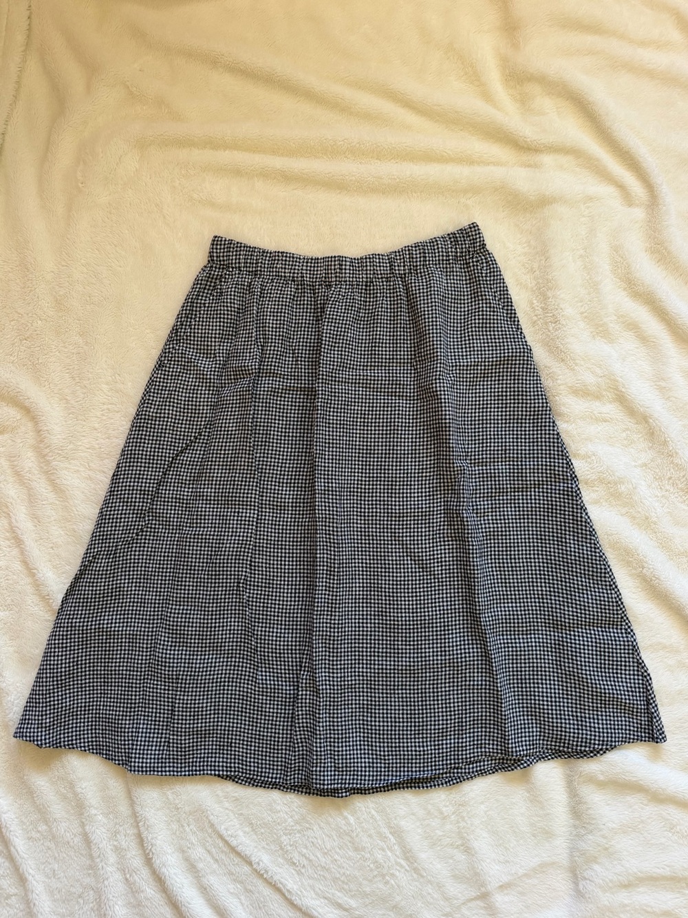 Eileen Fisher Puckered Organic Linen Gingham Midi Skirt - A line - Medium - Picture 3 of 13